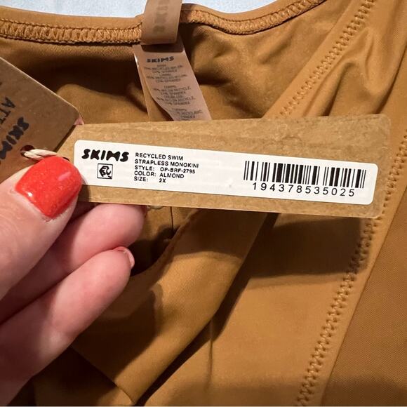 NWT Skims Recycled Swim Strapless Monokini Almond 2X One Piece Tan - Picture 6 of 7